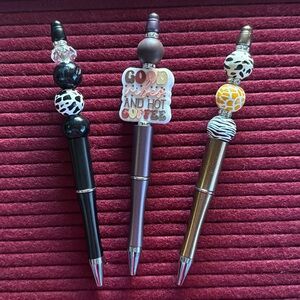 Handcrafted set of 3 coffee and good vibes and animal print beaded pens